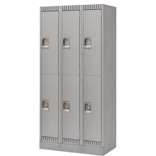 Assembled Lockers, 2 -tier, Bank of 3, 36" x 18" x 72", Steel, Grey, Rivet (Assembled) Industrial Sales