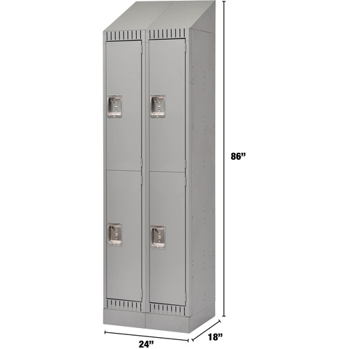 Lockers, 2 -tier, Bank of 2, 24" x 18" x 86", Steel, Grey, Knocked Down Industrial Sales