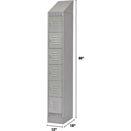 Lockers, 6 -tier, 12" x 18" x 86", Steel, Grey, Knocked Down Industrial Sales