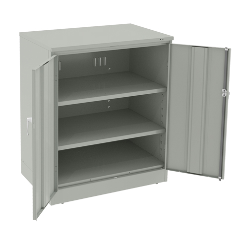 Deluxe Counter High Cabinet, Steel, 2 Shelves, 42" H x 36" W x 24" D, Light Grey Industrial Sales