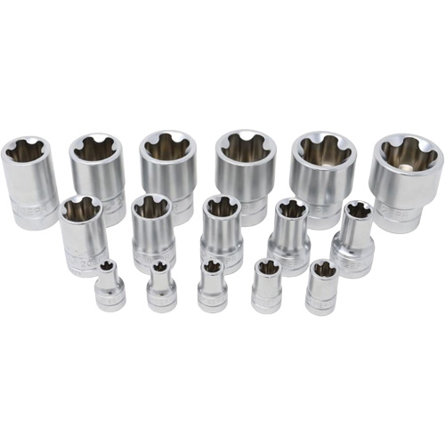 5-Point EPR Torx Socket Set, 16 Pieces, 1/4"/3/8"/1/2" Drive Size Industrial Sales