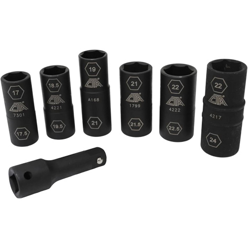 Half Metric Flip Socket Set, 7 Pcs, Impact, 1/2" Drive Size, Deep Industrial Sales