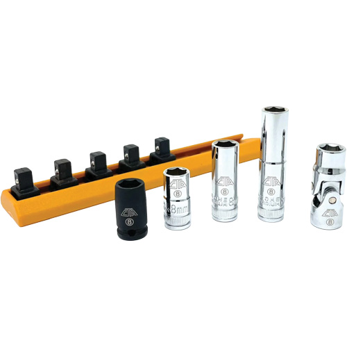 Jeu de douilles chrom&eacute;es avec rail, 5 Morceaux, Prise de 1/4" Industrial Sales