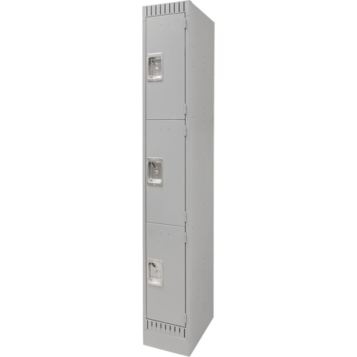 Lockers, 3 -tier, 12" x 18" x 76", Steel, Grey, Knocked Down Industrial Sales