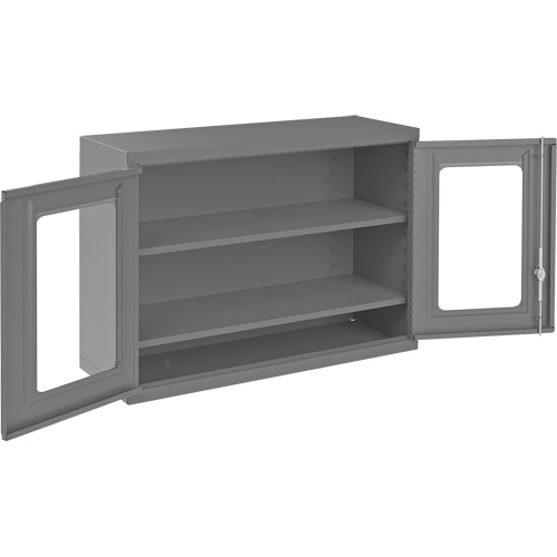 Wall-Mountable Storage Cabinet with Clearview Doors, 26-15/16" H x 35-7/8" W x 13-11/16" D, 2 Shelves, Steel, Grey Industrial Sales