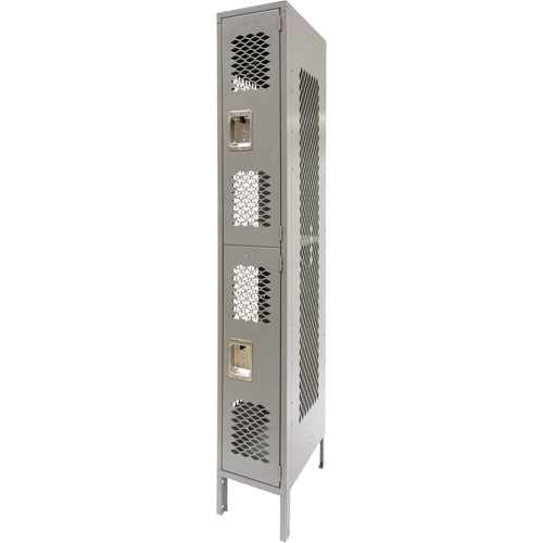 Vented Lockers, 2 -tier, 12" x 18" x 78", Steel, Grey, Knocked Down, Perforated Industrial Sales