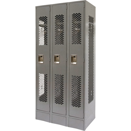 Casiers ventil&eacute;s, Bloc de 3, 36" x 18" x 78", Acier, Gris, D&eacute;mont&eacute;, Perfor&eacute; Industrial Sales