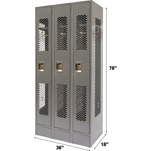 Casiers ventil&eacute;s, Bloc de 3, 36" x 18" x 78", Acier, Gris, D&eacute;mont&eacute;, Perfor&eacute; Industrial Sales