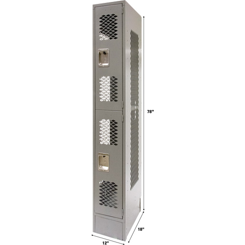 Vented Lockers, 2 -tier, 12" x 18" x 78", Steel, Grey, Knocked Down, Perforated Industrial Sales