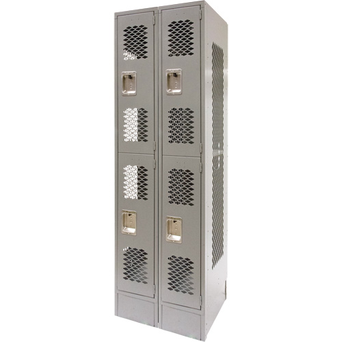 Casiers ventil&eacute;s, 2 niveaux, Bloc de 2, 24" x 18" x 78", Acier, Gris, D&eacute;mont&eacute;, Perfor&eacute; Industrial Sales