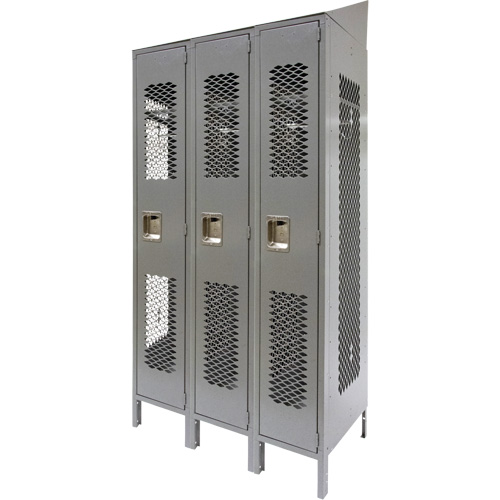 Casiers ventil&eacute;s, Bloc de 3, 36" x 18" x 88", Acier, Gris, D&eacute;mont&eacute;, Perfor&eacute; Industrial Sales