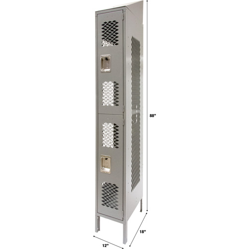 Casiers ventil&eacute;s, 2 niveaux, 12" x 18" x 88", Acier, Gris, D&eacute;mont&eacute;, Perfor&eacute; Industrial Sales