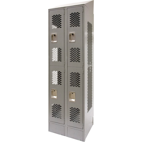 Casiers ventil&eacute;s, 2 niveaux, Bloc de 2, 24" x 18" x 88", Acier, Gris, D&eacute;mont&eacute;, Perfor&eacute; Industrial Sales