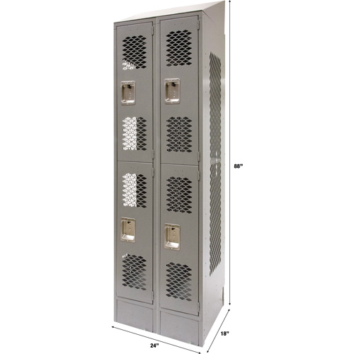 Casiers ventil&eacute;s, 2 niveaux, Bloc de 2, 24" x 18" x 88", Acier, Gris, D&eacute;mont&eacute;, Perfor&eacute; Industrial Sales