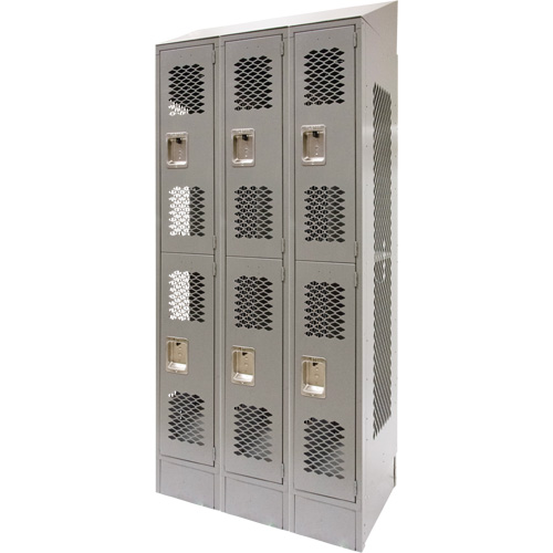 Casiers ventil&eacute;s, 2 niveaux, Bloc de 3, 36" x 18" x 88", Acier, Gris, D&eacute;mont&eacute;, Perfor&eacute; Industrial Sales