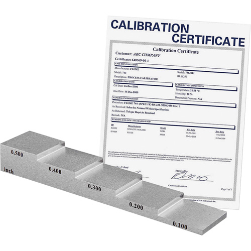 Bloc d'&eacute;talonnage de 5 &eacute;paisseurs avec certificat de calibration Industrial Sales