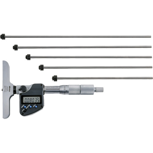 Digital Depth Micrometer with Interchangeable Rod, 0" - 12" (0 mm - 304.8 mm) Range, 0.00005" (0.001 mm) Resolution Industrial Sales