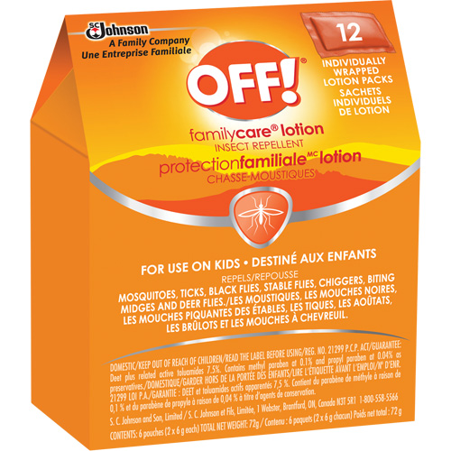 OFF! FamilyCare&reg; Insect Repellent, 7.5% DEET, Lotion, 6 g Industrial Sales