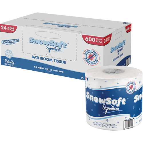 Papier hygi&eacute;nique de premi&egrave;re qualit&eacute; Snow Soft, 2 Pli, 600 Feuilles/Rouleu, Longueur 145', Blanc Industrial Sales