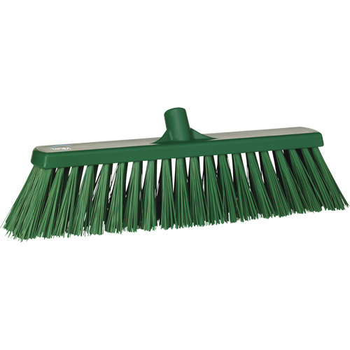 Heavy-Duty Push Broom, Stiff Bristles, 20", Polyester, Green Industrial Sales