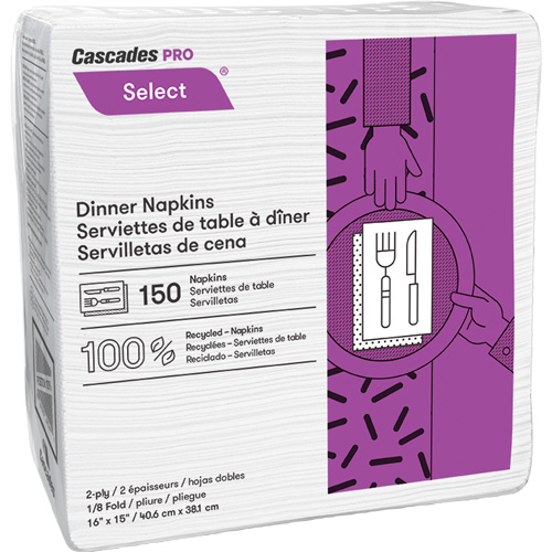 Pro Select&reg; 1/8 Fold Dinner Napkin, 2 Ply, 15" x 16" Industrial Sales