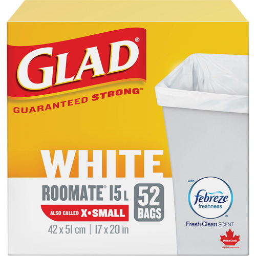 Tr&egrave;s petits sacs &agrave; ordures 15 L avec Febreze, R&eacute;gulier, 17" la x 20" lo, Blanc Industrial Sales