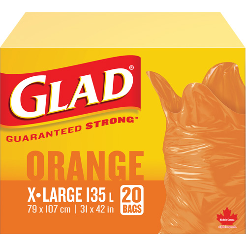 135L Garbage Bags, Regular, 31" W x 42" L, Orange Industrial Sales