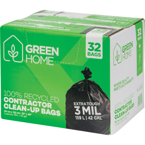 Green Home Garbage Bags, Strong, 33" W x 48" L, 3 mils, Black, 159 L (42 Gal.) Capacity Industrial Sales
