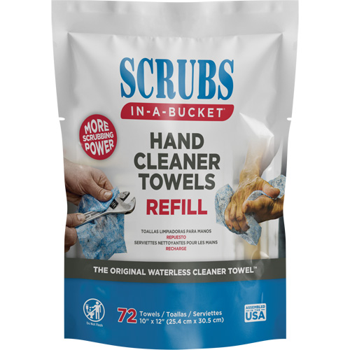 Hand Cleaner Towels Refill Pack, 72 Wipes, 10" x 12" Industrial Sales