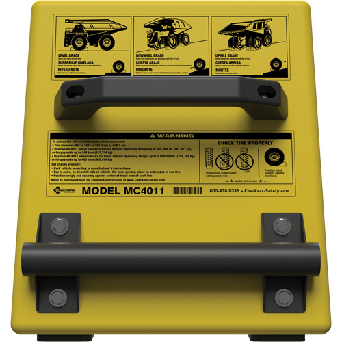 Cale de roue ultra-robuste pour l'exploitation mini&egrave;re Checkers Safety, PEHD, Jaune, 14-1/2" la x 17-1/2" p x 16" h Industrial Sales