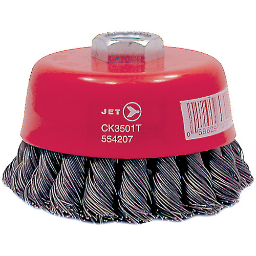 Brosse boisseau &agrave; fils nou&eacute;s torsad&eacute;s haute performance CK3501T, Dia. 3-1/2", Fils 0,02", Arbre 5/8"-11, Acier Industrial Sales