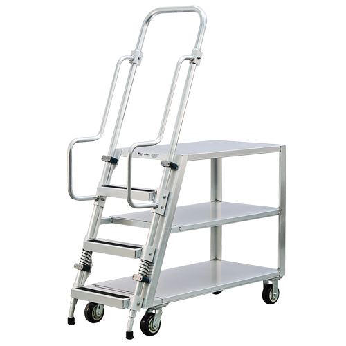 Aluminum Stock Picking Ladder Cart, Aluminum, 22" W x 51-1/2" D, 3 Shelves, 800 lbs. Capacity Industrial Sales
