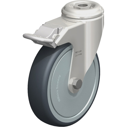Roulette en &eacute;lastom&egrave;re thermoplastique acier inoxydable, Pivotant avec frein, Diam&egrave;tre 5" (127 mm), Capacit&eacute; 265 lb (120 kg) Industrial Sales