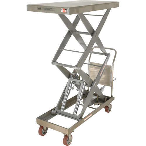 Table &eacute;l&eacute;vatrice hydraulique manuelle &agrave; ciseaux, 47-1/2" lo x 24" la, Partiellement en acier inoxydable, Capacit&eacute; 1500 lb Industrial Sales