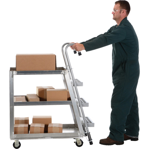 Chariot de pr&eacute;l&egrave;vement de stock, Aluminium, 21-7/8" la x 40" p, 3 tablettes, Capacit&eacute; 660 lb Industrial Sales