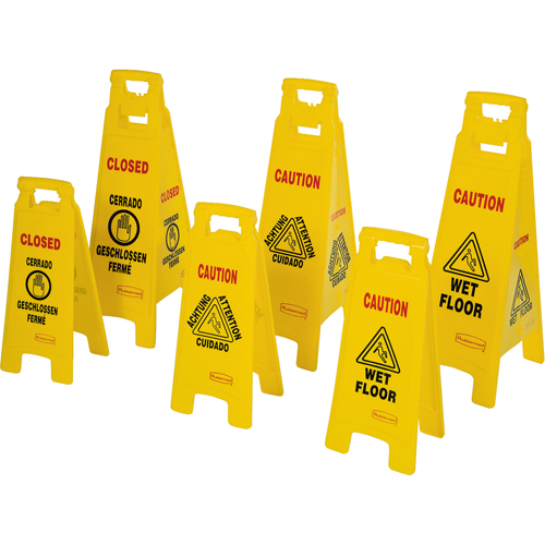 Wet Floor Safety Signs, Quadrilingual with Pictogram Industrial Sales