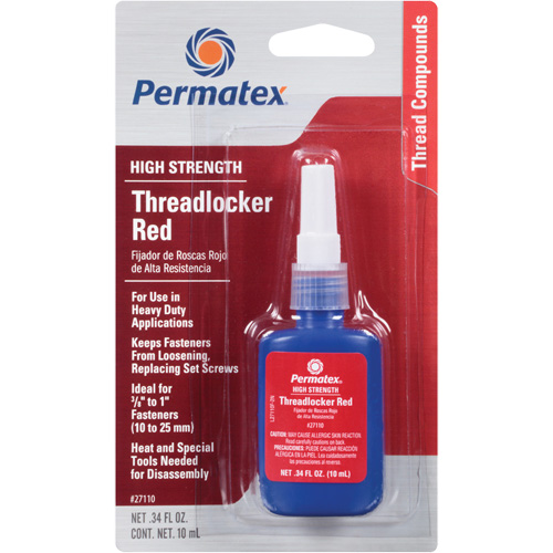 Low Viscosity Threadlocker, Red, High, 10 ml, Bottle Industrial Sales