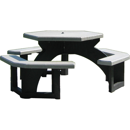 Tables de pique-nique hexagonales en plastique recycl&eacute;, 78" lo x 78" la, Gris Industrial Sales
