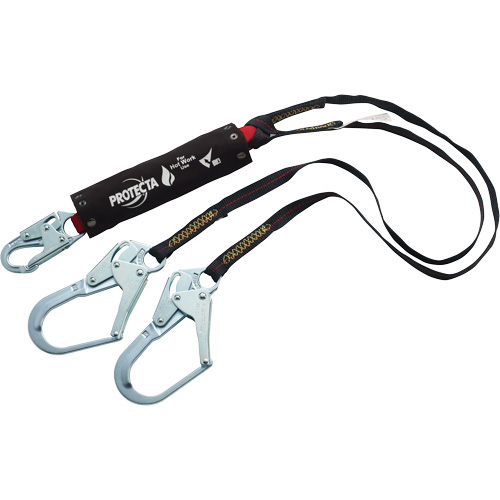 PRO Shock-Absorbing Lanyard, 6', Rebar Hook Center, Snap Hook Leg Ends, Kevlar&reg; Industrial Sales