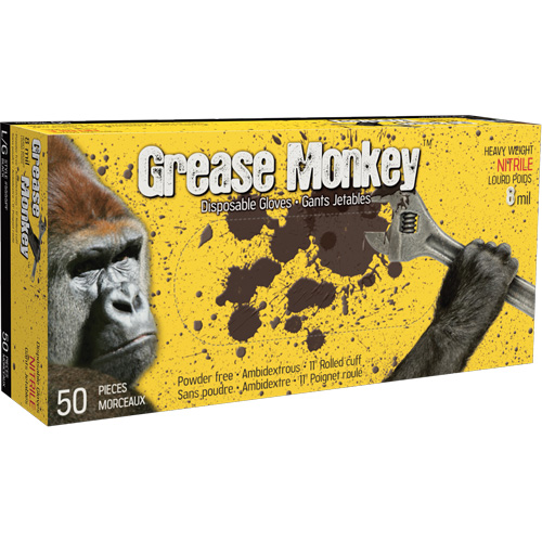 Gants Grease Monkey, Grand, Nitrile, 8 mils, Sans poudre, Noir Industrial Sales