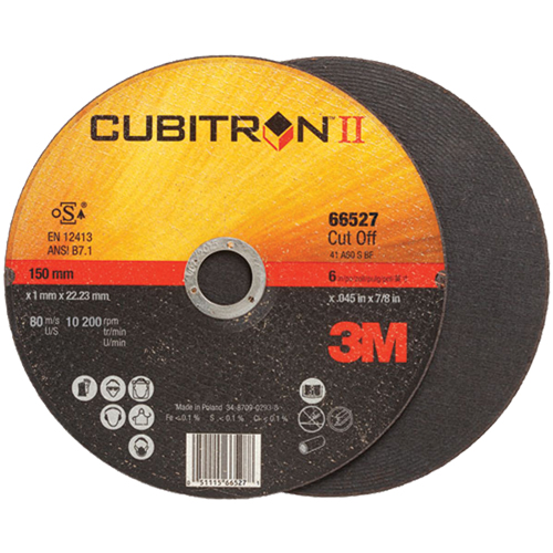 Cubitron II Cut-Off Wheel, 6" x 0.045"/0.05", 7/8" Arbor, Type 27, Ceramic, 10200 RPM Industrial Sales