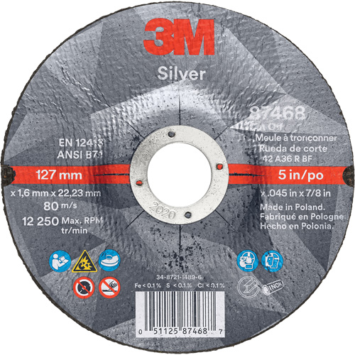 Meule &agrave; tronçonner Silver, 5" x 0,045", Arbre de 7/8", Type 27, C&eacute;ramique, 12250 Tr/min Industrial Sales