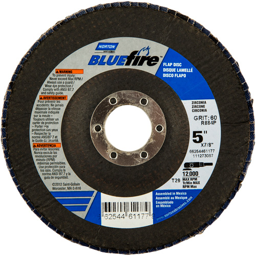 BlueFire Flap Disc, 5" x 7/8", Type 29, 36 Grit, Zirconia Alumina Industrial Sales