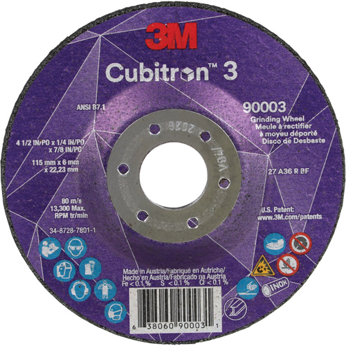 Cubitron 3 meule a moyeu d&eacute;port&eacute;, 4-1/2" x 1/4", Arbre 7/8", C&eacute;ramique, Type T27 Industrial Sales