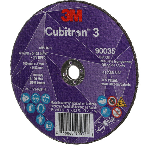 Meule &agrave; tronçonner Cubitron 3, 4" x 1/8", Arbre de 3/8", Type T1, C&eacute;ramique, 21000 Tr/min Industrial Sales