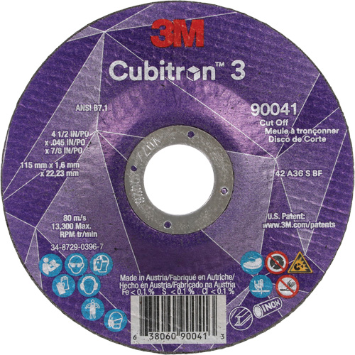 Meule &agrave; tronçonner Cubitron 3, 4-1/2" x 0,045", Arbre de 7/8", Type T27, C&eacute;ramique, 13 300 Tr/min Industrial Sales