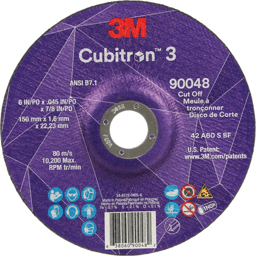 Meule &agrave; tronçonner Cubitron 3, 6" x 0,045", Arbre de 7/8", Type T27, C&eacute;ramique, 10 200 Tr/min Industrial Sales