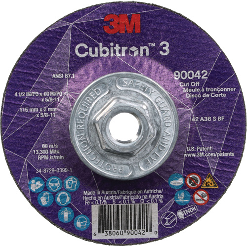 Meule &agrave; tronçonner Cubitron 3, 4-1/2" x 0,09", Arbre de 5/8"-11, Type T27, C&eacute;ramique, 13 300 Tr/min Industrial Sales
