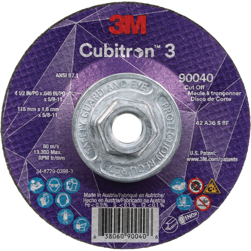 Meule &agrave; tronçonner Cubitron 3, 4-1/2" x 0,045", Arbre de 5/8"-11, Type T27, C&eacute;ramique, 13 300 Tr/min Industrial Sales