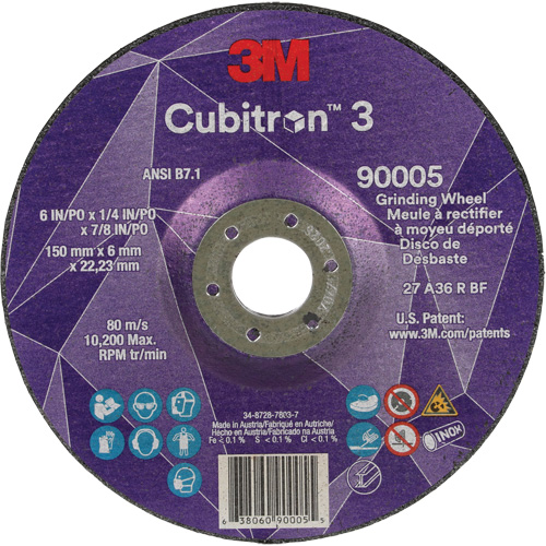 Meule a moyeu d&eacute;port&eacute; Cubitron 3, 6" x 1/4", Arbre 7/8", C&eacute;ramique, Type T27 Industrial Sales